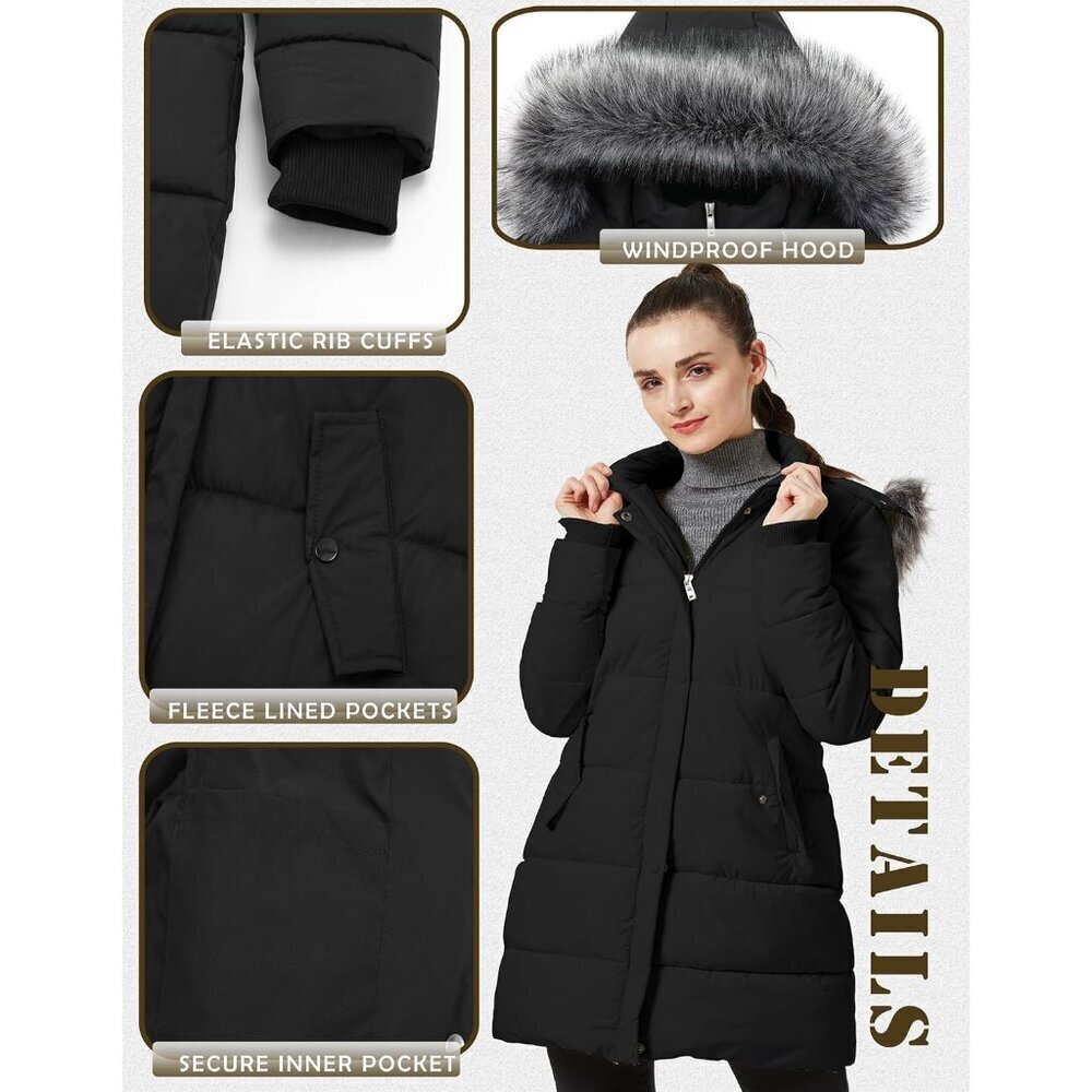 Women's Winter Thicken Puffer Coat Warm Snow Jacket with Fur Removable Hood - Picture 3 of 6